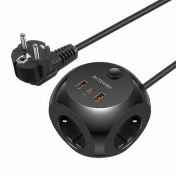 Blitzwolf BW-PC1 Power charger with 3 AC outlets, 2x USB, 1x USB-C (black)