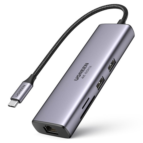 Ugreen 7in1 multi-functional HUB USB Type C - 2x USB 3.2 Gen 1 | HDMI 4K 60Hz | SD and TF card reader | USB Type C PD 100W | RJ45 1000Mbps (1Gbps) gray (60515 CM512) image 1