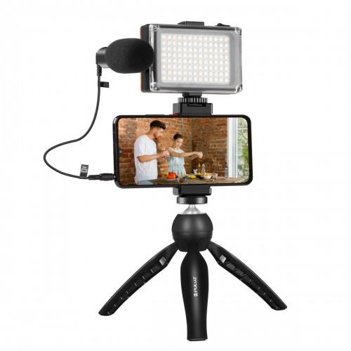 Puluz Live broadcast kit tripod mount + LED lamp + microphone + phone clamp image 1