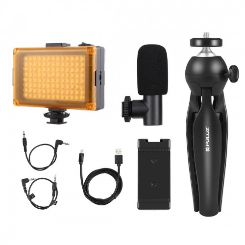 Puluz Live broadcast kit tripod mount + LED lamp + microphone + phone clamp image 2