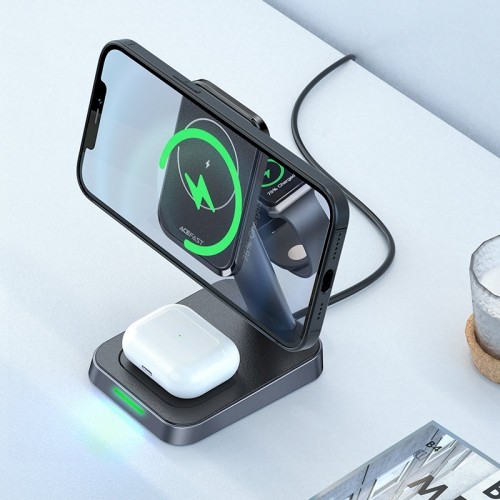 Acefast Qi Wireless Charger 15W for iPhone (with MagSafe), Apple Watch and Apple AirPods Stand Holder Magnetic Holder Black (E3 black) image 5