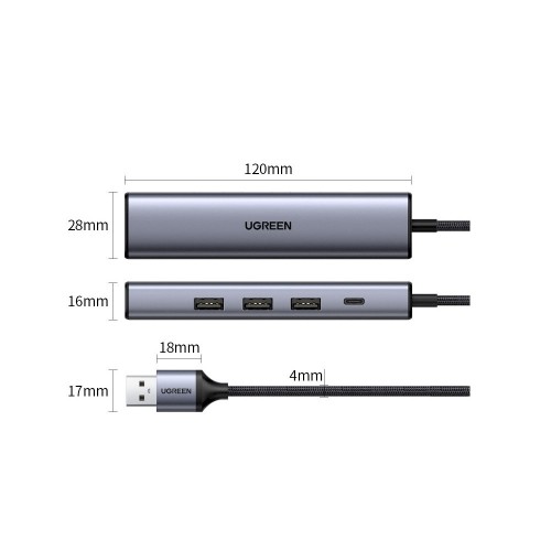 Ugreen multifunctional adapter HUB USB Type C - 3 x USB | Ethernet RJ-45 | USB Type C PD gray (CM475) image 2