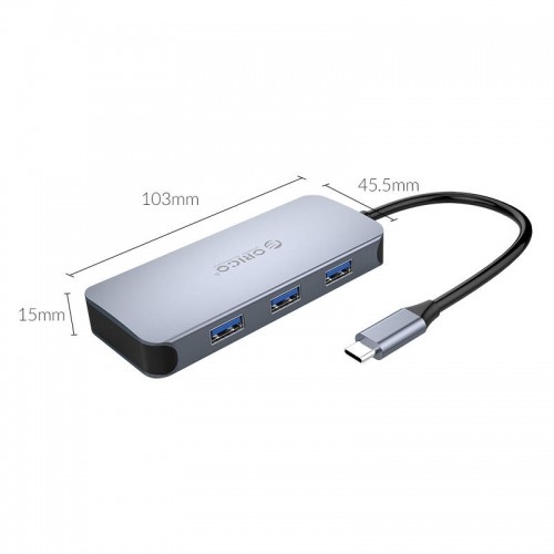Orico 6-in-1 Adapter Hub, HDMI 4K + 3x USB 3.0 + RJ45+ USB-C PD 100W image 3