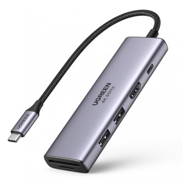 Ugreen 6in1 multifunctional USB Type C HUB - 2x USB 3.2 Gen 1 | HDMI 4K 60Hz | SD and TF memory card reader | USB Type C PD 100W gray (60384 CM511)