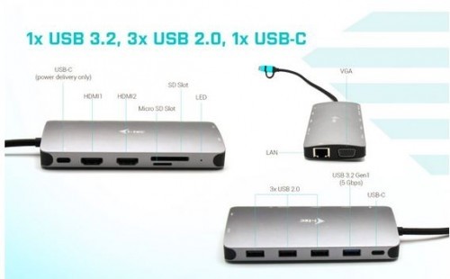 I-tec Docking Station USB 3.0/USB-C/Thunderbolt 3x Display Metal Nano Dock LAN +Power Delivery 100W image 5