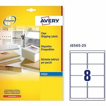Līmes/Etiķetes Avery Quickpeel 99,1 x 67,7 mm Caurspīdīgs 25 Loksnes