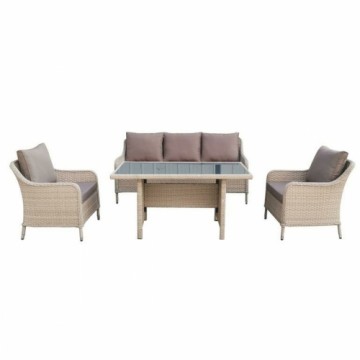 Набор стол и 3 кресла DKD Home Decor Стеклянный синтетический ротанг Сталь (175 x 73 x 81 cm)