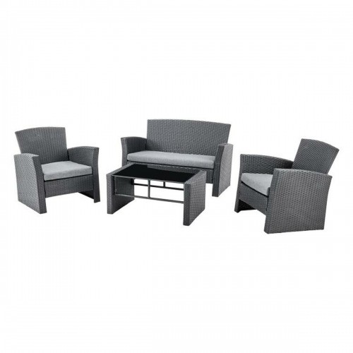 Galda komplekts ar 3 krēsliem DKD Home Decor Pelēks sintētiska rotangpalma (124 x 72 x 75 cm) image 1