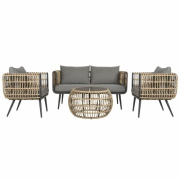 Набор стол и 3 кресла DKD Home Decor Коричневый синтетический ротанг Алюминий (144 x 67 x 74 cm)