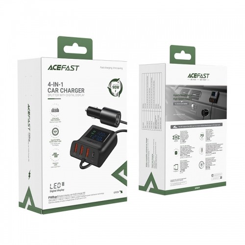 Acefast car charger 90W USB Type C | 3x USB | cigarette lighter socket, PPS, PD3.0, QC3.0, AFC, FCP charging station black (B8 black) image 4