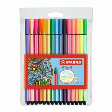 Flomasteru Komplekts Stabilo Pen 68 Standard + Neon Daudzkrāsains 15 Daudzums