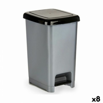 Bigbuy Home Atkritumu tvertne ar pedāli Melns Pelēks Plastmasa 25 L (37 x 47 x 26,9 cm) (8 gb.)