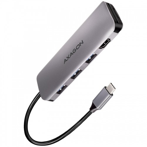 AXAGON HMC-HCR3A, USB 3.2 Gen 1 centrmezgls, portatīvais 3x USB-A, HDMI 4k/30Hz, SD/microSD, kabelis USB-C 20cm image 1