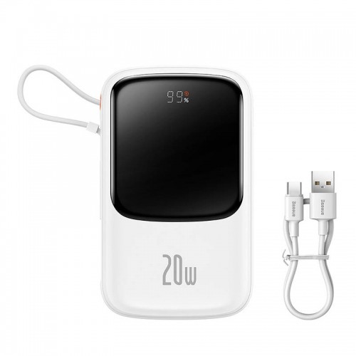 Powerbank Baseus Qpow PRO with cable, USB-C, 2xUSB, 10000mAh, 20W (White) image 5