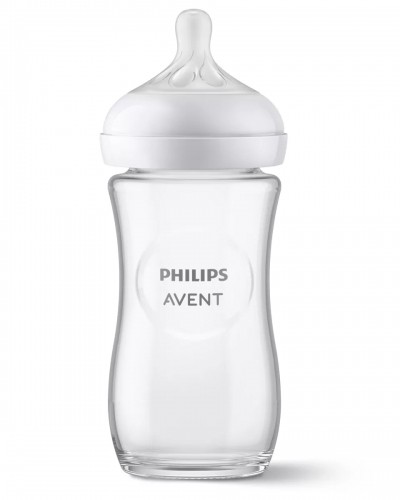 Philips Avent Natural Response stikla zīdaiņu pudelīte 240 ml, lēnas plūsmas knupītis 1m+ - SCY933/01 image 1