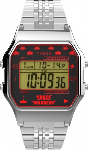 Timex T80 x SPACE INVADERS 34mm Nerūsējošā tērauda rokassprādzes pulkstenis TW2V30000 image 1