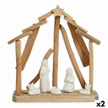 Krist+ Рождественский вертеп Керамика Деревянный Коричневый Белый 2 штук