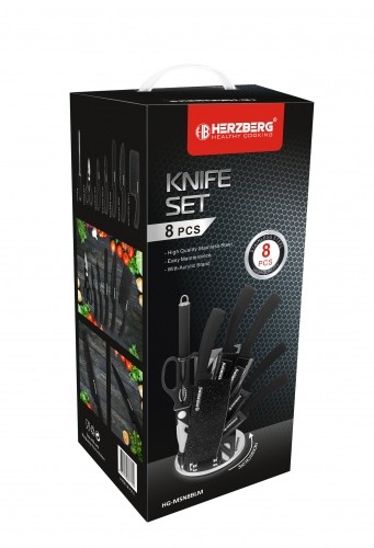 Herzberg Cooking Herzberg 8 Pieces Knife Set with Acrylic Stand - Black Marble image 2