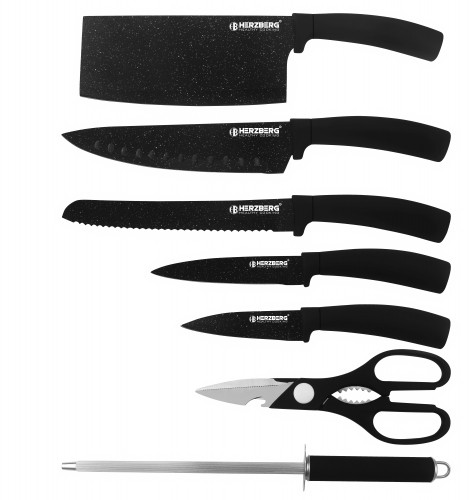 Herzberg Cooking Herzberg 8 Pieces Knife Set with Acrylic Stand - Black Marble image 3
