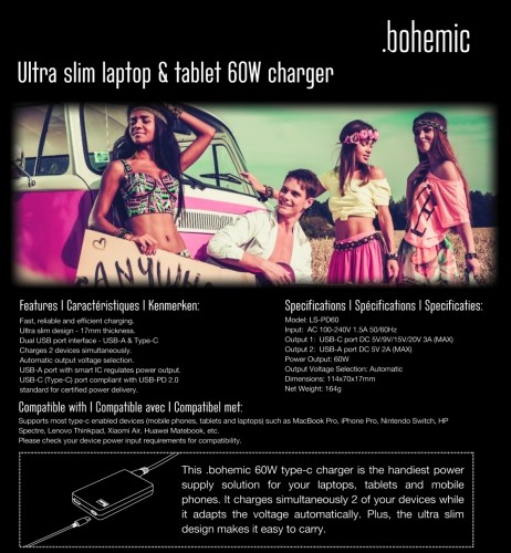 .bohemic Bohemic BOH7382: Ultra-Slim Laptop and Tablet 60W Charger image 5