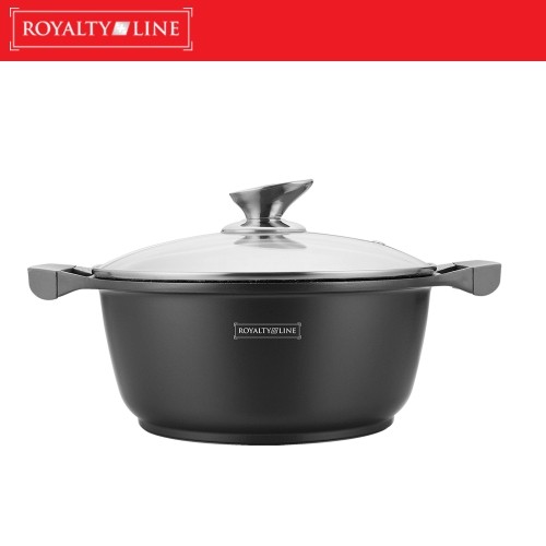 Royalty Line RL-BS28M: Marble Coated Cooking Pot with Glass Lid - 28cm image 2