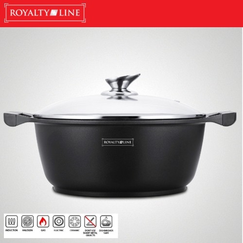 Royalty Line RL-BS28M: Marble Coated Cooking Pot with Glass Lid - 28cm image 5