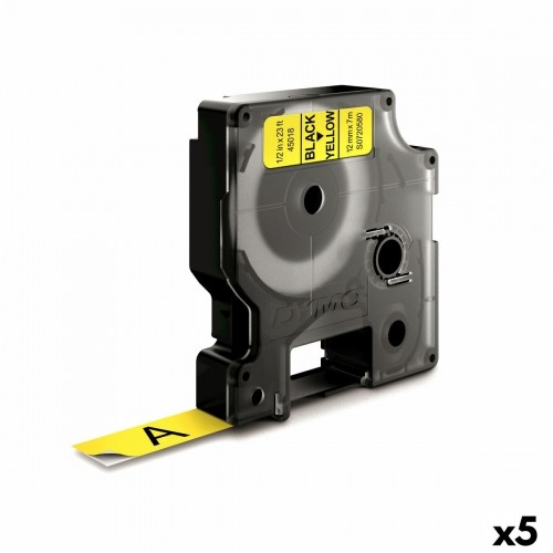 Laminēta lente iekārtu marķēšanai Dymo D1 45018 LabelManager™ Dzeltens 12 mm Melns (5 gb.) image 1