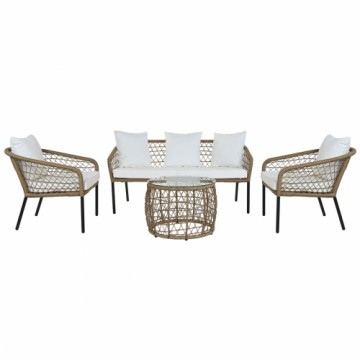 Набор стол и 3 кресла DKD Home Decor Белый синтетический ротанг Сталь (137 x 73,5 x 66,5 cm)