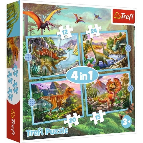 Trefl Puzzles TREFL Pužļu komplekts Dinozauri 4in1, 12+15+20+24 gab. image 1