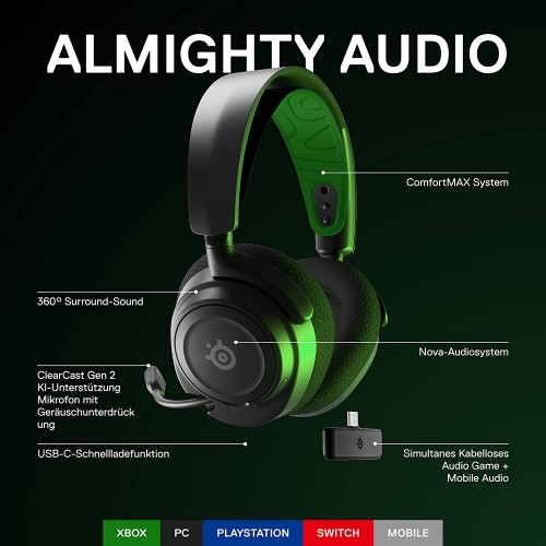 SteelSeries Arctis Nova 7X, gaming headset (black/green, USB-C, Bluetooth) image 2