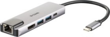 D-Link DUB-M520 USB-C hub with Ethernet and power delivery, USB hub (silver)
