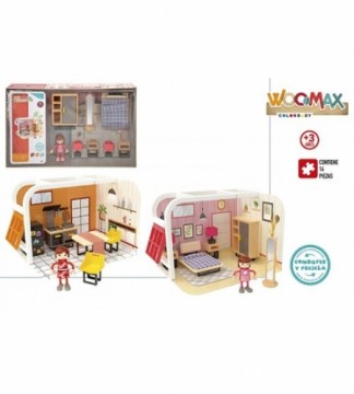 Woomax Koka mēbeles leļļu mājai (virtuve vai guļam istaba) 14 priekšmeti CB46491