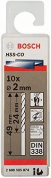 Bosch metal twist drill HSS-Co, DIN 338, 2.0mm (10 pieces, working length 24mm)
