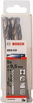 Bosch Metal twist drill HSS-Co, DIN 338,  9.5mm (5 pieces, working length 81mm)