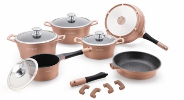 Royalty Line RL-ES1014M: 14 Pieces Marble Coated Cookware Set Copper