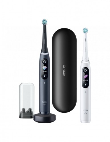 Oral-B  
         
       Electric Toothbrush iO8 Series Duo Rechargeable, For adults, Number of brush heads included 2, Black Onyx/White, Number of teeth brushing modes 6 image 1