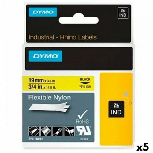 Laminēta lente iekārtu marķēšanai Rhino Dymo ID1-19 19 x 3,5 mm Melns Dzeltens Pašlīpoši materiāli (5 gb.) image 1