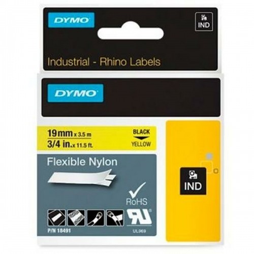 Laminēta lente iekārtu marķēšanai Rhino Dymo ID1-19 19 x 3,5 mm Melns Dzeltens Pašlīpoši materiāli (5 gb.) image 2