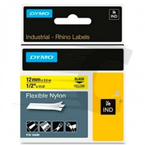 Laminēta lente iekārtu marķēšanai Rhino Dymo ID1-12 12 x 3,5 mm Melns Dzeltens Pašlīpoši materiāli (5 gb.) image 2