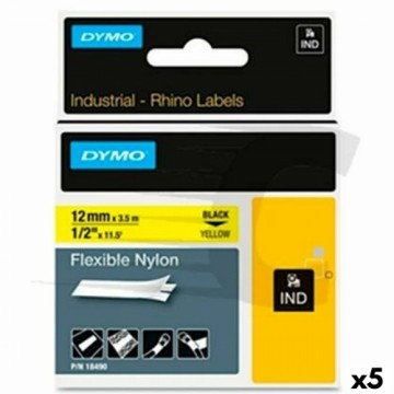 Laminēta lente iekārtu marķēšanai Rhino Dymo ID1-12 12 x 3,5 mm Melns Dzeltens Pašlīpoši materiāli (5 gb.)