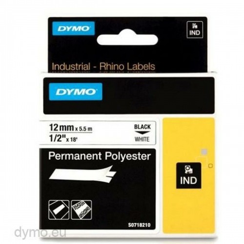 Laminēta lente iekārtu marķēšanai Rhino Dymo ID1-12 12 x 5,5 mm Melns Poliesters Balts Pašlīpoši materiāli (5 gb.) image 2