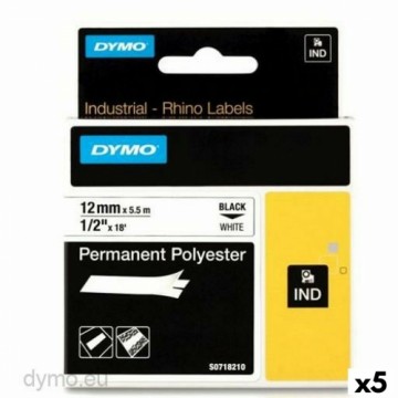 Ламинированная лента для фломастеров Rhino Dymo ID1-12 12 x 5,5 mm Чёрный полиэстер Белый Самоклеящиеся (5 штук)