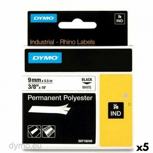 Laminēta lente iekārtu marķēšanai Rhino Dymo ID1-9 9 x 5,5 mm Melns Poliesters Balts (5 gb.) image 1