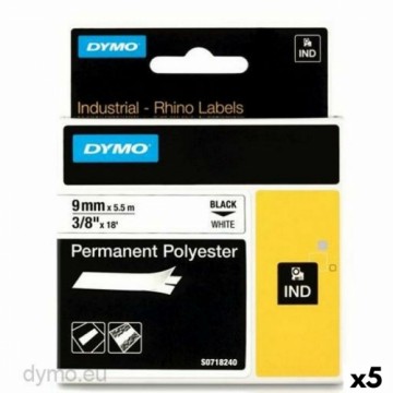 Laminēta lente iekārtu marķēšanai Rhino Dymo ID1-9 9 x 5,5 mm Melns Poliesters Balts (5 gb.)