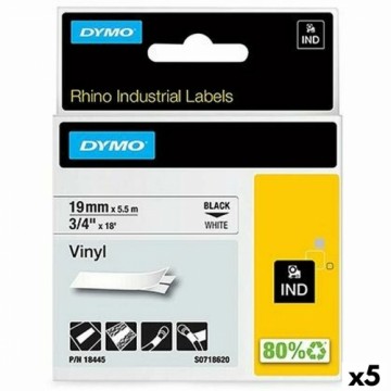 Laminēta lente iekārtu marķēšanai Rhino Dymo ID1-19 19 x 5,5 mm Melns Balts Vinila Pašlīpoši materiāli (5 gb.)
