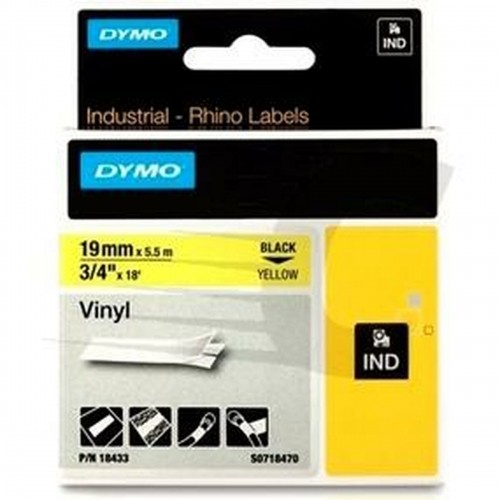 Laminēta lente iekārtu marķēšanai Rhino Dymo ID1-19 19 x 3,5 mm Melns Dzeltens Pašlīpoši materiāli (5 gb.) image 2