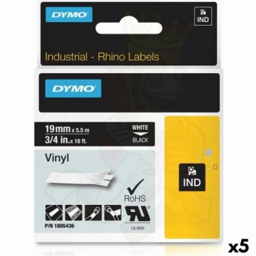 Laminēta lente iekārtu marķēšanai Rhino Dymo ID1-19 19 x 5,5 mm Melns Poliesters Balts Pašlīpoši materiāli (5 gb.)