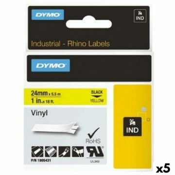 Laminēta lente iekārtu marķēšanai Rhino Dymo ID1-24 24 x 5,5 mm Melns Dzeltens Vinila Pašlīpoši materiāli (5 gb.)