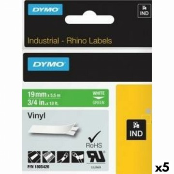 Ламинированная лента для фломастеров Rhino Dymo ID1-19 19 x 5,5 mm Белый Зеленый Винил Самоклеящиеся (5 штук)