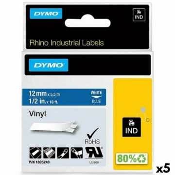 Laminēta lente iekārtu marķēšanai Rhino Dymo ID1-12 12 x 5,5 mm Zils Balts Vinila Pašlīpoši materiāli (5 gb.)
